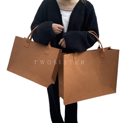 毛氈手提袋單肩托特包純色高級感精致包包大容量毛氈包新年禮品袋