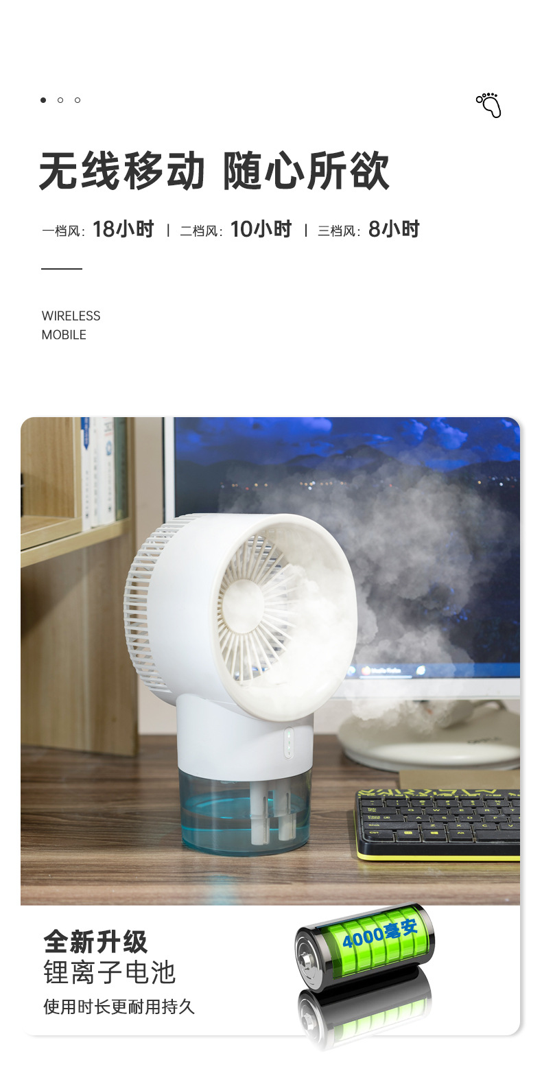 可噴霧製冷加濕風扇 超靜音大風力桌面風扇 夏季實用禮品