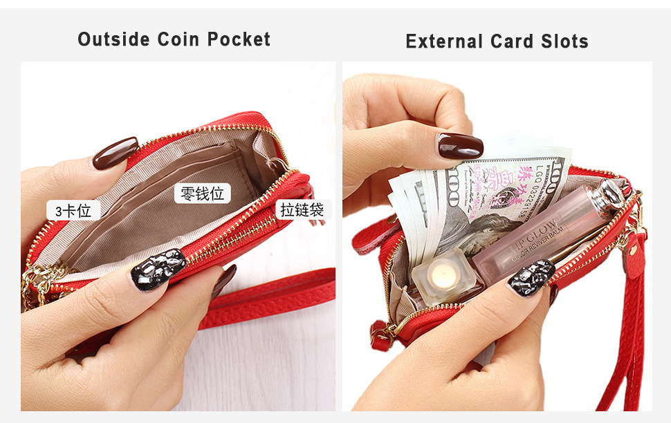 歐美日本真皮女士錢包時尚拉鏈硬幣手拿小包牛皮零錢包鑰匙扣