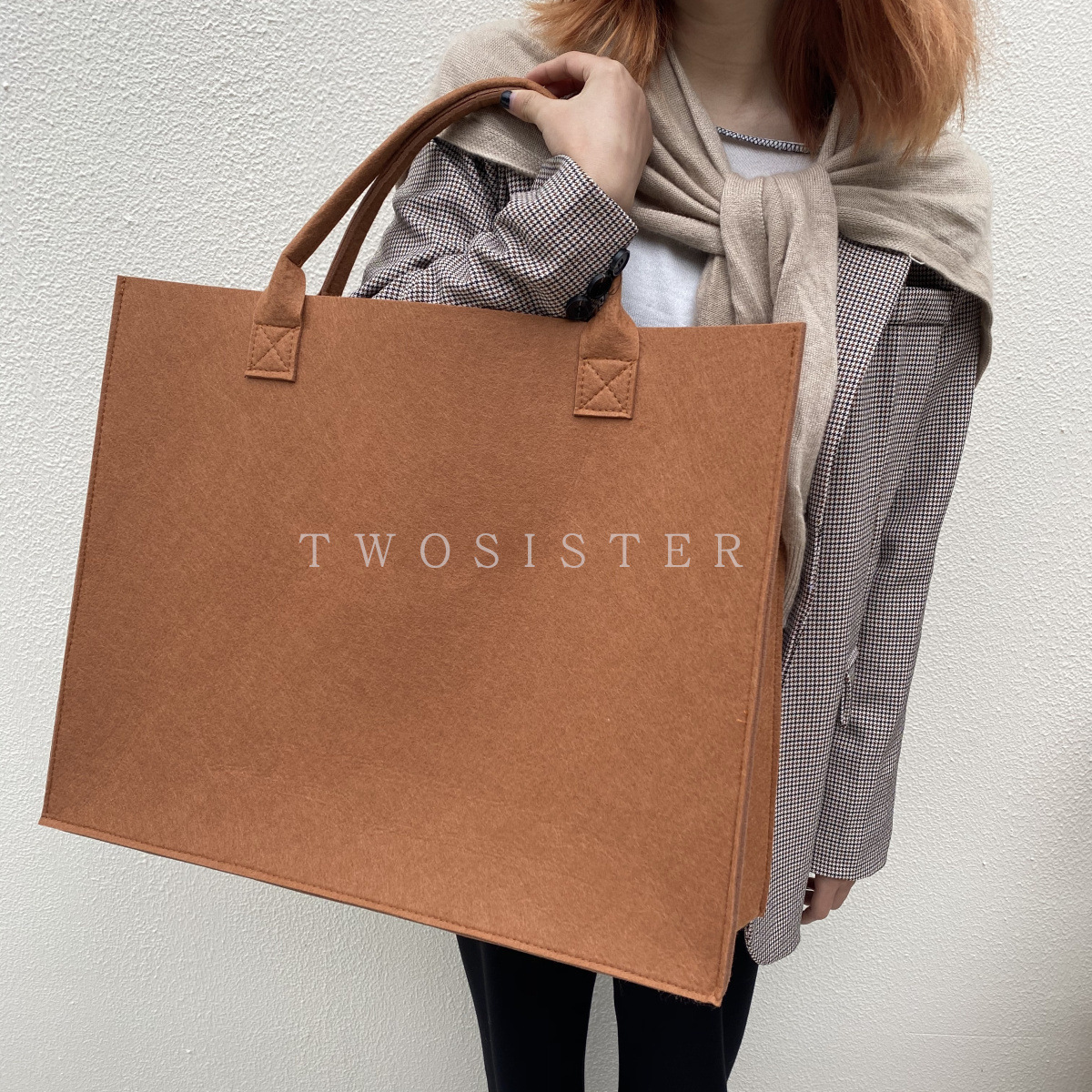 毛氈手提袋單肩托特包純色高級感精致包包大容量毛氈包新年禮品袋