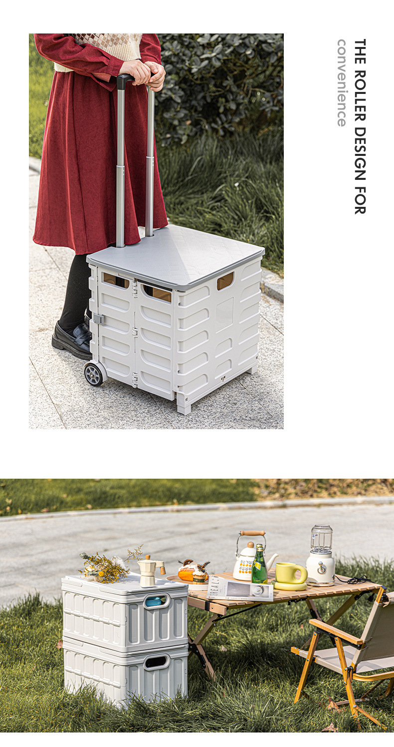 外野營大號折疊收納箱手提式帶輪木蓋板整理箱行李箱折疊小推車