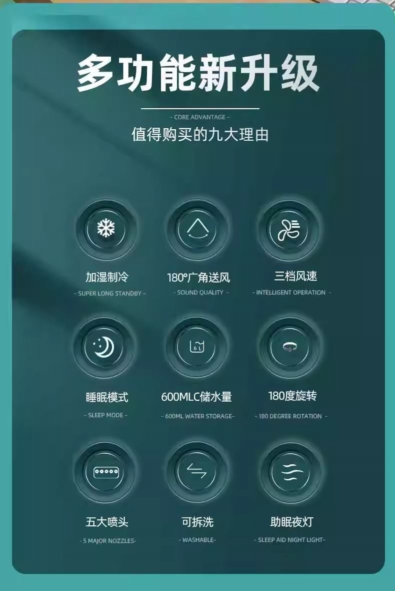 桌面五孔噴霧加濕器風扇